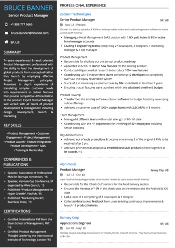 Senior Product Manager Resume Sample